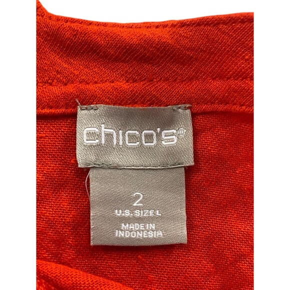 CHICOS 100% Linen Tee Shirt V Neck Short Sleeve Top Orange Size 2 Large T Shirt - Picture 6 of 10
